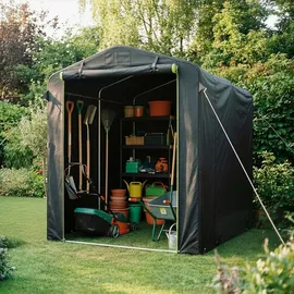 Juskys Juskys® Gerätezelt M - 6,2 m3 Outdoor Unterstand mit Fenster & Tür, 220x160x175 cm, wasserfeste Plane & Metallrahmenkonstruktion, Schutz im Außenbereich