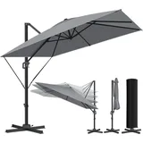 Kesser KESSER® Sonnenschirm Ampelschirm SUN XL 300 x 300 cm Inkl. Abdeckung +Windsicherung Drehbar Neigbar Kippbar Marktschirm Groß 360° Rotation, Gartenschirm mit Kurbel Sonnenschutz UV50+