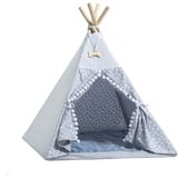 Tipi Zelt Hund - Hundezelt extra geräumig 95 cm Höhe - Katzenzelt Kratzfest - Ideale Haustierhöhle - Anti Geruch/Flecken Stoff Oeko-TEX 100 Zertifiziert (weißer Pompon)