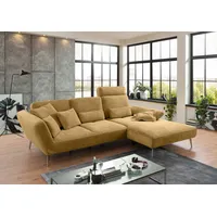 Ecksofa SET ONE BY MUSTERRING "SO 4500, Füße chromfarben, inkl Schwenkrückenfunktion, Cord, L-Form" Sofas Gr. B/H/T: 304cm x 90cm x 190cm, Breitcord, Recamiere rechts, mit Schwenkrückenfunktion-ohne Armteilverstellung-ohne Rückenneigung-ohne Kopfstütze, gelb (mustard) wahlweise mit KopfstützeArmteilverstellungRückenneigung