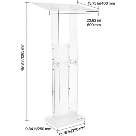Vevor Podiumständer Rednerpult (1265 mm) aus Acryl, tragbarer Laptop-Schreibtisch mit breiter Lesefläche & Ablagefläche & Buchstopper, bodenstehend, für Klassenzimmer Hochzeiten Konferenzen