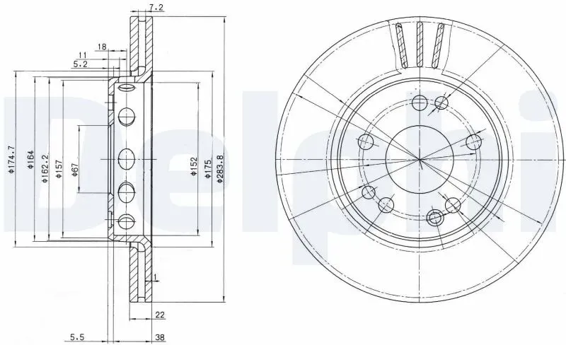 DELPHI Bremsscheibe bg2771 284mm 22mm für Mercedes
