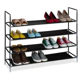 Relaxdays Schuhregal, 4 Ebenen, HBT: 75x100x28 cm, Metall Schuhablage, Stoff Ablage, Schuhgestell, schwarz/transparent