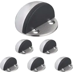Relaxdays Türstopper, 6er Set, für den Boden, zum Schrauben & Kleben, flacher Zimmer Türanschlagpuffer, silber/schwarz