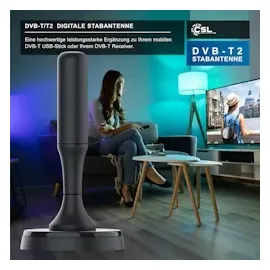 CSL DVB-T, DVB-T2 Stabantenne für Innenbereich, digitale Antenne mit 4m Kabel / inkl. F-Stecker Adapter