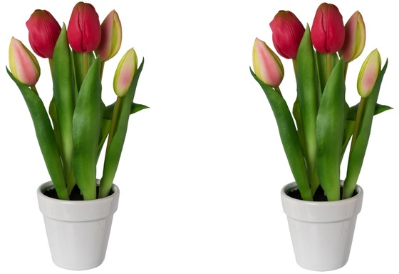 Künstliche Tulpen Im Keramiktopf, 2Er-Set, 25 Cm (Farbe: Pink)