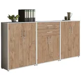 Mid.you Aktenschrank, Grau, Eiche, Holzwerkstoff, 5 Fächer, 2 Schubladen, 253.2x113.6x33 cm, Made in Germany, erweiterbar, in verschiedenen Größen erhältlich, abschließbar, Arbeitszimmer, Aktenschränke