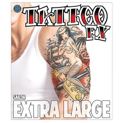 Tinsley Kostüm Matrosen Klebe-Tattoo XL, Temporäres Tattoo in beeindruckend realistischer Hollywood-Qualität bunt
