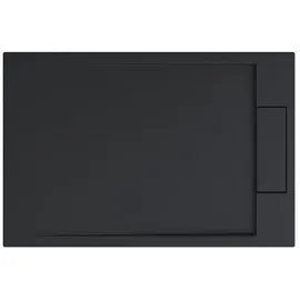 doporro Duschtasse Duschwanne 70x90x4 flach Mineralguss in Anthrazit DIN-Anschlüsse für bodenebene Montage geeignet Geoma04