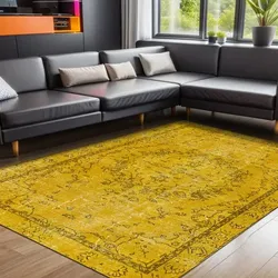 Bamyum Giallo Bedruckter 200x300 Teppich Chenille-Druck Maschinell Hergestellt