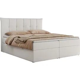 MKS Meble Boxspringbett 140x200 mit Bettkasten und Matratze H4, Polsterbett 140x200 mit Bettkasten, Bett 140x200 mit Stauraum und Topper - Premium-... - Weiß