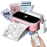 Phomemo M03 Thermodrucker, Mini Drucker Tragbarer Aufkleberdrucker, 53 und 80mm Sofortdruck, Kompatibel mit Handys und Tablet, für Studium, Fotos, Scrapbooking, Aufkleber, Geschenke - Rosa