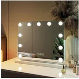 EMKE Kosmetikspiegel 1 PLUS 1 Hollywoodspiegel 360 ° Drehbar 7 x Vergrößerungsspiegel (Sternenlicht Serie), 3 Farbe Licht,Dimmbar,Speicherfunktion,7 x Vergrößerungsspiegel weiß 50 cm x 42 cm