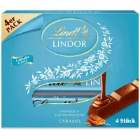 Lindt LINDOR Stick Caramel Salz | 100g | 4x 25g Schokoladenriegel | Vollmilchschokolade mit Salz und Karamell