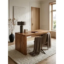 KADIMA DESIGN Schreibtisch TEKO: Massivholz Sheesham, Stauraum, abgerundete Ecken, stabil. Braun, 140x80x76 cm