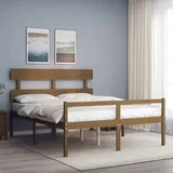 Seniorenbett mit Kopfteil Honigbraun Kingsize Massivholz