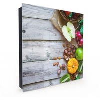Primedeco Schlüsselkasten Magnetpinnwand und Memoboard mit Glasfront Motiv Früchte auf Holz (1 St) grau|silberfarben
