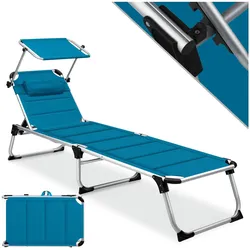 KESSER® Sonnenliege SUN mit Dach Gartenliege Liegestuhl klappbar Sonnendach Verstellbarer Rückenlehne , ergonomisch, gepolsterter Liegefläche, Aluminium Liege Gartenstuhl tragbar Strandliege