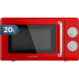 Cecotec Mikrowelle Proclean 3010 Retro, 700 W, 6 Stufen, Timer bis zu 30 Minuten, Auftaumodus, Vintage-Design in Rot, Stahl-Finish