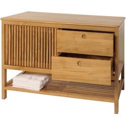 Teak-Kommode HWC-M70, Sideboard, Schiebet√ore Schubladen, hochwertiges B-Grade-Teak (Kernholz, 20-30 Jahre), 81x106x55cm