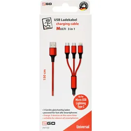 2Go 797150 USB Kabel 1,5 m USB B USB C/Micro-USB B/Lightning Rot