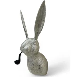 deluke Deko-Hasenkopf HEPO mit Pfeife Aluminium Silber 68x27x27cm Hasenkopf Tier-Dekoration