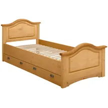 otto home Massivholzbett OTTO HOME "Konrad, Stauraumbett, Messinggriffe, rustikaler Landhausstil", beige (natur), B:103cm H:90cm L:209cm, Betten, Massivholzbett, mit FSC-zertifiziertem Massivholz, Liegehöhe 40 cm