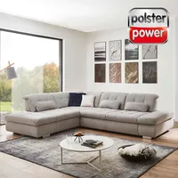 polsterpower Ecksofa - silber - mit Funktionen - Anstellhocker links Sofa