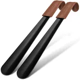 ZOMAKE Schuhlöffel Lang 42 CM (2er-Set) – Bequemes Anziehen mit Schuhanzieher Lang Metall aus Edelstahl, Schuhlöffel Metall Ledergriff, Ergonomisch für Senioren & Erwachsene, Praktisches Geschenk