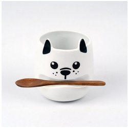 pikkii. Tasse Kaffeebecher mit Stöckchenlöffel Print Hund Porzel, Porzellan