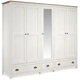 Kleiderschrank Massivholzschrank 5-türiger Schrank TRICO Kiefer weiß Eichefarbig