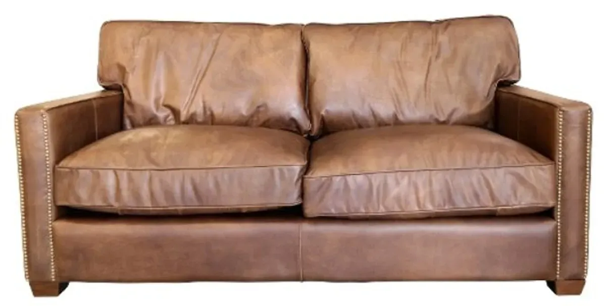 Casa Padrino Echtleder 2er Sofa Braun 182 x 100 x H. 89 cm - Luxus Wohnzimmermöbel