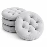 4er-Set Stuhlkissen Rund 40cm, Sitzkissen Rund, Gefüllte Sitzkissen, Bodenkissen Rund Indoor & Outdoor, Rutschfest Stuhlauflage Weiche Sitzpolster für Wohnzimmer Büro Garten Esszimmer(Hellgrau)