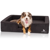 Knuffelwuff orthopädisches Hundebett mit Wendekissen aus Velours Bellamy 120 x 100cm Schwarz - Abnehmbarer Bezug - waschbar - für große, mittelgroße und kleine Hunde