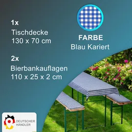 nyvi Bierbankauflagen Set 130 x 70 cm blau kariert 3-tlg.