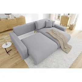 s-style möbel - Emma Ecksofa mit Schlaffunktion und Bettkasten in Cord-Stoff schöner Sitzkomfort, Ottomane rechts, B/T/H: 234 cm / 170 cm / 78 cm - Grau