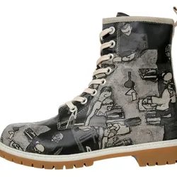 Schnürboots DOGO "Damen Boots Supper Blackwhite Vegan Damen Boots / Female", Damen, Gr. 39, Normalschaft, schwarz, Lederimitat, Schuhe, Vegan