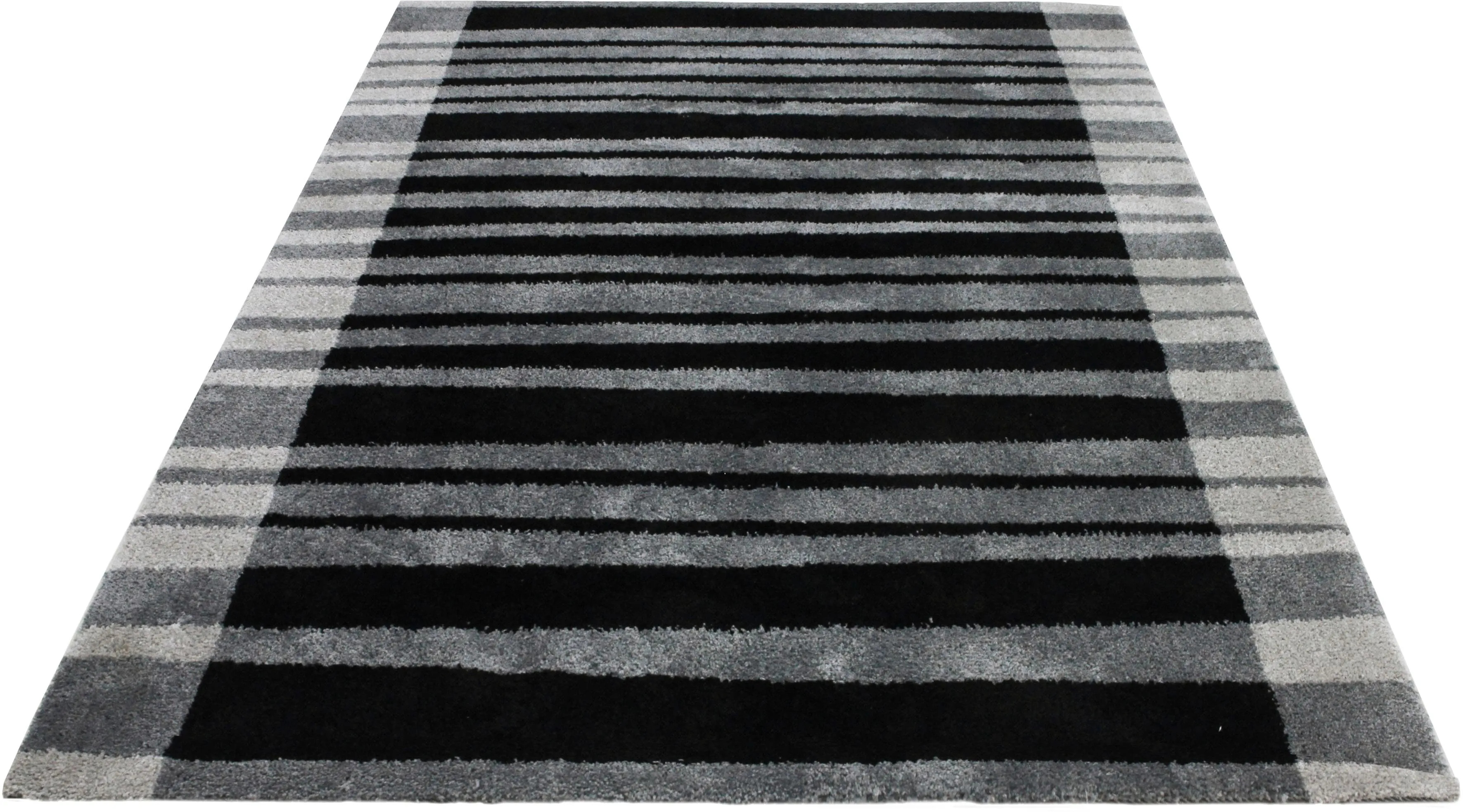 Bruno Banani Hochflor-Teppich »Cameo-Bordüre«, rechteckig, gestreiftes Muster mit Bordüre, angenehme Haptik, Streifen Bruno Banani anthrazit B/L: 300 cm x 400 cm