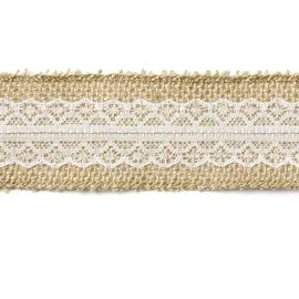 Partydeco Dekoband Spitze unifarben Braun/Weiß 5 cm x 5 m
