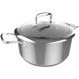 Cecotec Topf Polka Classy 24 Pot Steel. Durchmesser 24 cm, Fassungsvermögen 4 l, Edelstahl 18/10, Antihaftbeschichtung, Vernietete Griffe, Glasdeckel, Geeignet für alle Arten von Herden