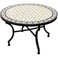 Marrakesch Orient & Mediterran Interior Mosaiktisch Ø 80 x 45 cm Blau/Gelb/Weiß