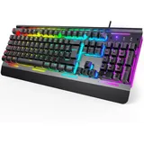 TeckNet RGB Gaming Tastatur für PC, Membran Tastatur mit 105 Tasten, Vollmetall-Pane, Handgelenkauflage,15-Zonen RGB Beleuchtung, 25 Anti-Ghosting-Tasten, Computer Keyboard, Deutsches Layout(QWERTZ)