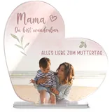 CHRISCK design Personalisiertes Foto Herz aus Glas mit Bild & Text für Freund Freundin - Fotogeschenk Mama Frauen Paar Pärchen - Geschenke Jahrestag Geburtstag - Fotoaufsteller