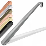 JK Trade® 42cm STABILER Edelstahl Schuhlöffel Lang | 2mm polierter Metall Schuhanzieher Lang zum Stehen | Schnell & Einfach | optimierte Länge & Breite | Shoe Horn | Aufhängbar (Anthrazit) - 42cm