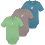 Normani Outdoor Sports 3er Set Unisex Baby Merino Kurzarm-Strampler Kurzarm Body mit Knopf in Blau/Rosa/Grün 74