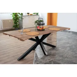 SAM Outillage Baumkantentisch Akazie stonefarben 180(280)x90 cm Ansteckplatten Spider-Gestell schwarz JANNIK