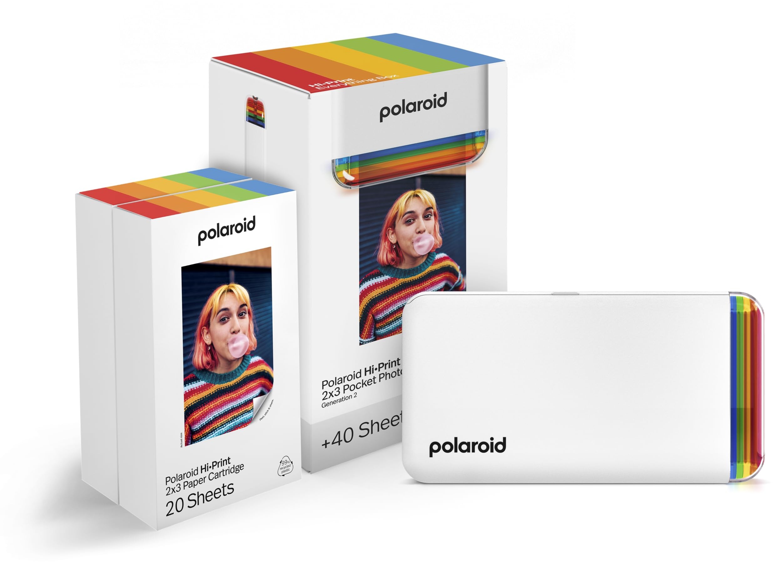 Polaroid Bundle Hi-Print+Paper - 2nd Generation - Bluetooth Connected 2x3 Pocket Photo, Dye-Sub Printer - White