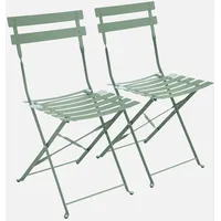 Sweeek 2er-Set klappbare Bistro-Gartenstühle aus pulverbeschichtetem Stahl in graugrün,
