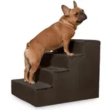 VELORA H&L Hundetreppe 4 Stufen Dunkelbraun - Stabile Holzkonstruktion mit Veloursbezug, rutschfeste Hundetreppe für Sofa und Bett, Haustiertreppe für Hunde und Katzen, Belastbar bis 80 kg
