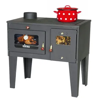 Kupro Kaminofen mit Backfach und Herdplatte Alegra 6 kW Kamin Mehrfachbelegung Holzofen Ofen Holz Holzherd Küchenhexe Kochplatte Küchenofen - Schwarz